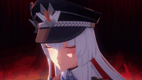 a girl with white hair wearing a black hat with a crown on it