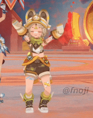 a cartoon character is dancing with her arms in the air