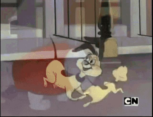 a cartoon of a squirrel and a dog with the cn logo on the bottom