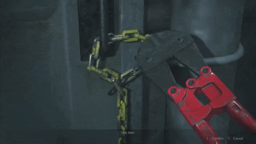 a pair of bolt cutters cutting a chain