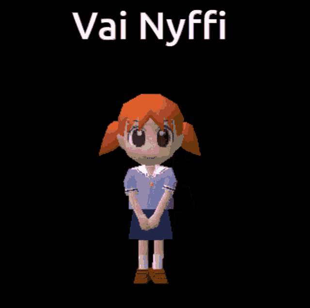 a pixel art drawing of a girl holding a cloud in front of her head with the words vai nyffi above her