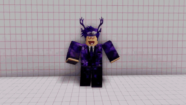a purple minecraft character with antlers on his head is standing in front of a checkered wall