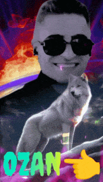 a picture of a man with sunglasses and a wolf with the name ozan on the bottom right