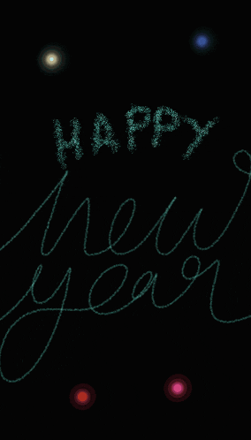 a happy new year greeting card with fireworks behind it