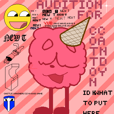 a pixel art of a candy with a unicorn horn and the words audition for