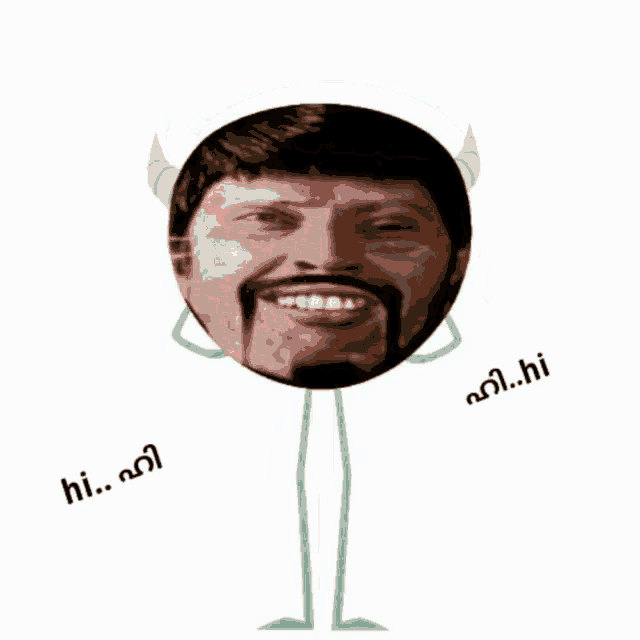 a cartoon drawing of a man with horns and the words hi