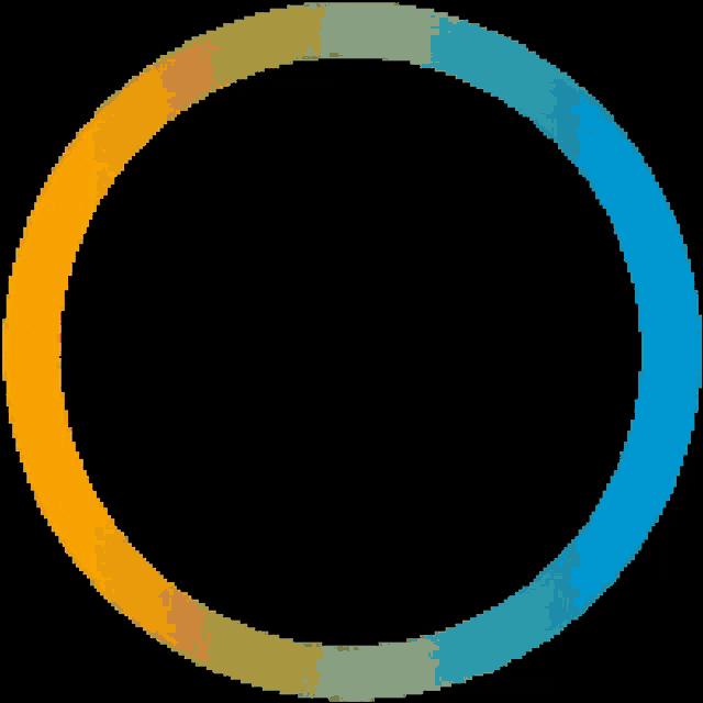 a colorful circle with a red white and blue square in the middle
