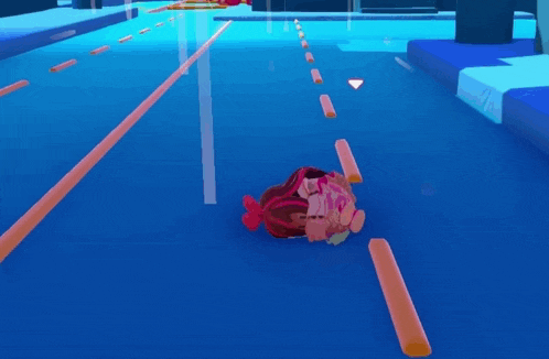 a cartoon character is laying on a blue surface