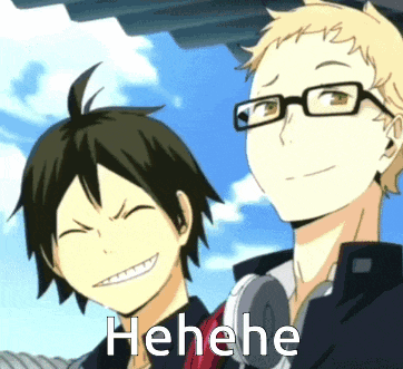 a couple of anime characters with the word " hehehe " in the corner