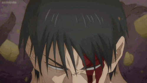 a close up of a man 's face with animepabe written in the bottom right corner