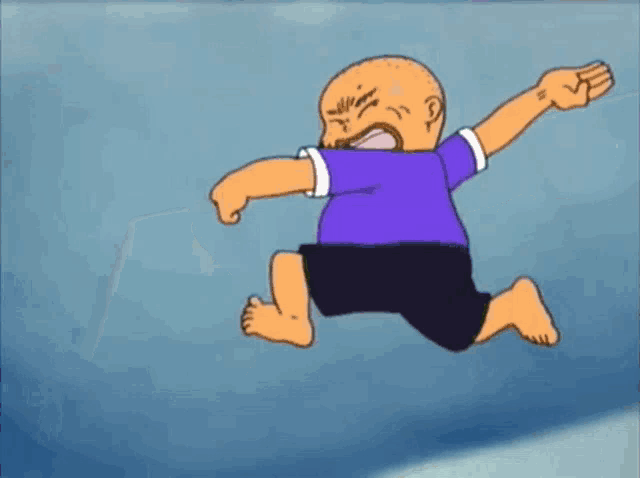 a cartoon character with a bald head is being held by another person