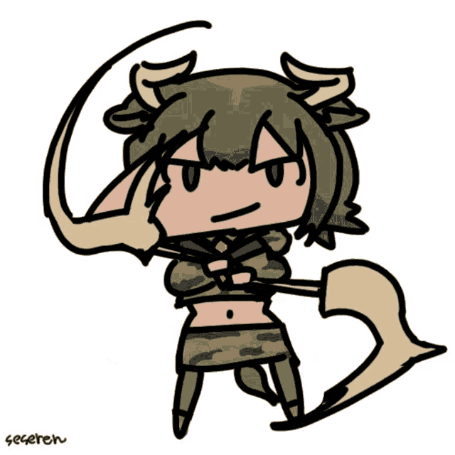 a drawing of a girl with a long horn and the word " seseren " below her