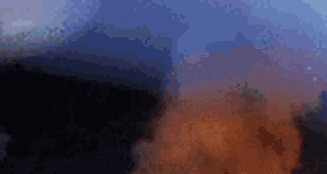 a painting of a fire with smoke coming out of it .