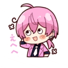 a cartoon drawing of a girl with pink hair and a tie .
