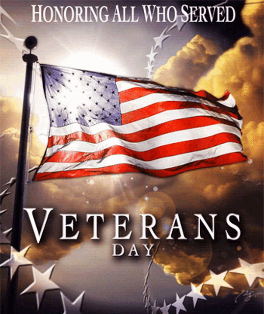 a poster for veterans day with an american flag and stars
