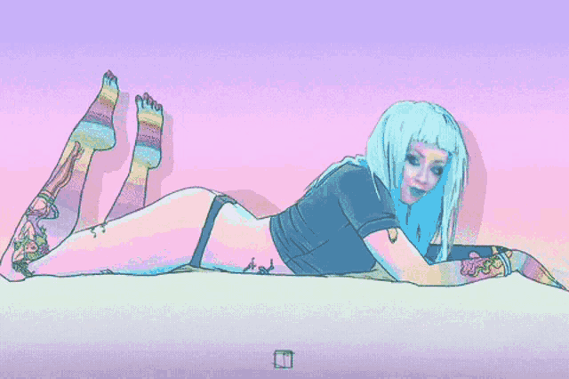 a drawing of a woman laying on her stomach with her feet up