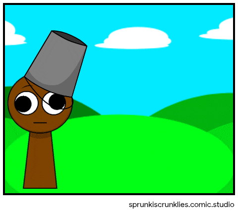 a cartoon drawing of a man with a bucket on his head by sprunkiscrunchies.com