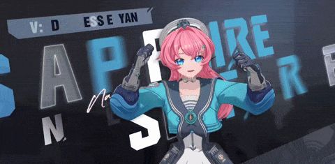 a girl with pink hair and the name ese yan