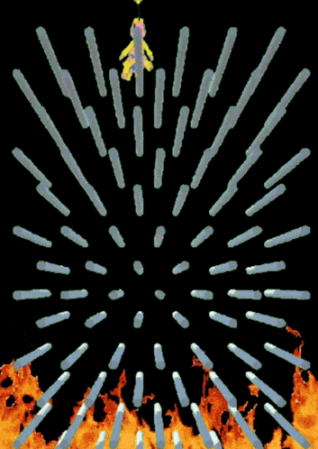 a fireworks display with a cartoon character in the middle of it
