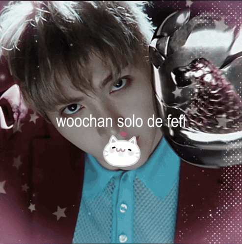 a picture of a young man with the words woochan solo de fefi on the bottom
