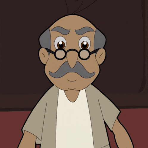 a cartoon of an old man with glasses and a mustache making a funny face