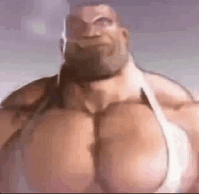 a cartoon man with a beard and large muscles is wearing a tank top .