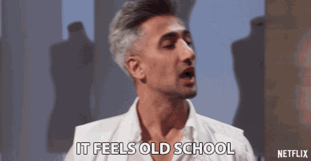 a man says " it feels old school " in front of a netflix logo