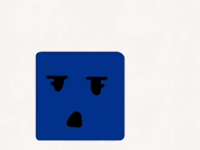 a blue square and a black square with a face on them