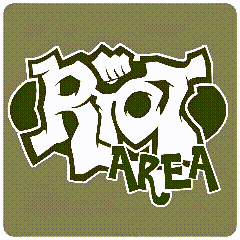 a sticker that says riot area in black and white