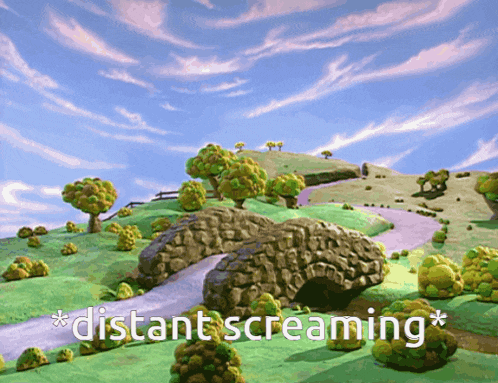 a cartoon landscape with the words distant screaming in the corner
