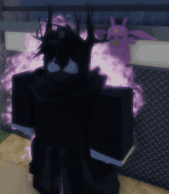 a cartoon character with purple smoke coming out of it