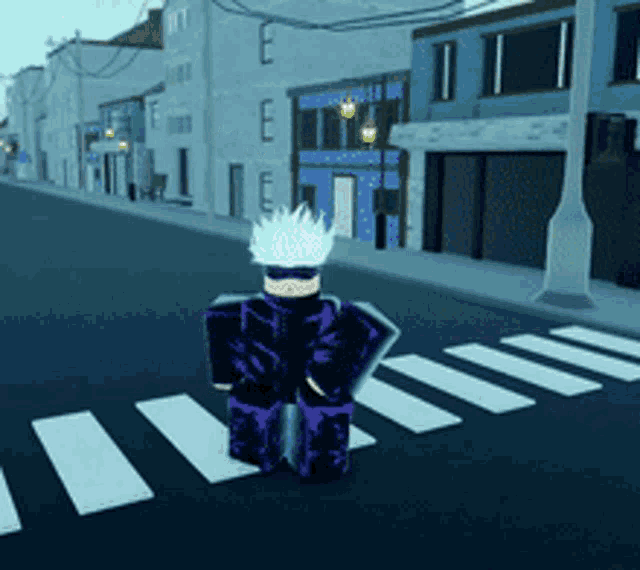a roblox character is standing on a crosswalk in a city