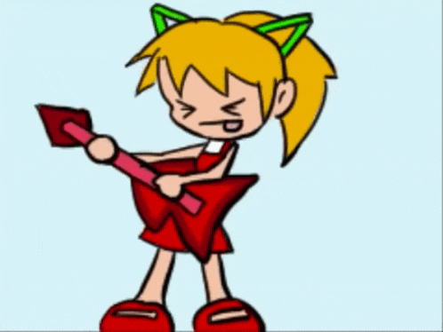 a cartoon of a girl playing a guitar with an angry look on her face