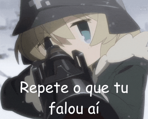 a picture of a girl holding a gun with the words repete o que tu falou ai