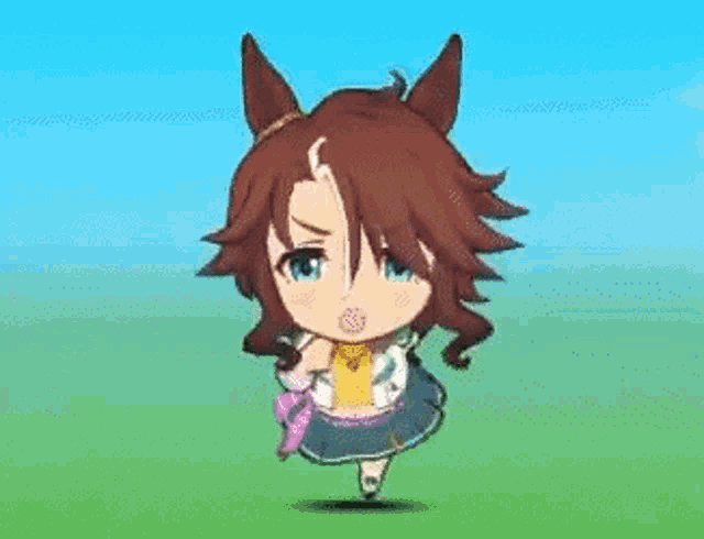 a cartoon of a girl with a horse 's ears is surrounded by stars .