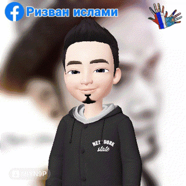 a cartoon of a man wearing a black hoodie that says " new york state "