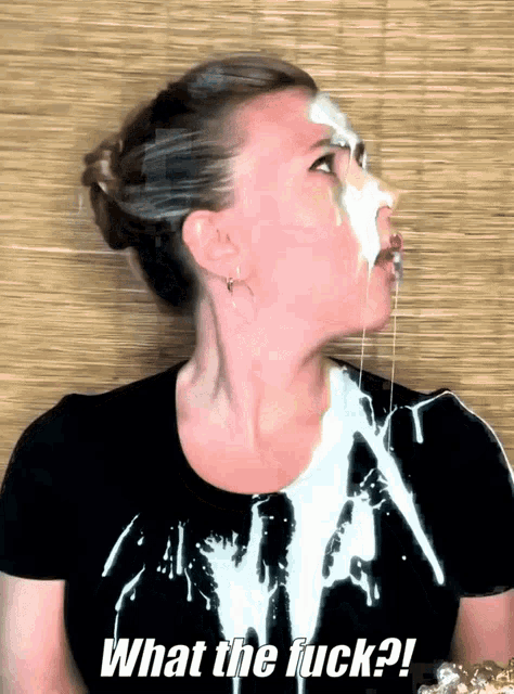 a woman with a t-shirt on that says what the fuck on it