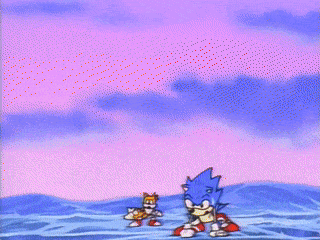 sonic the hedgehog and tails the fox are standing on a cliff