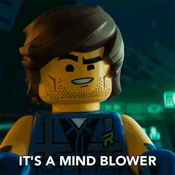 a picture of a lego character with the words it 's a mind blower below him