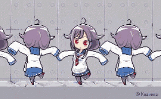 a pixel art of a girl in a school uniform holding hands