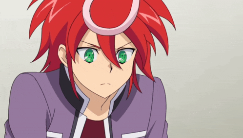 a red haired anime character with green eyes