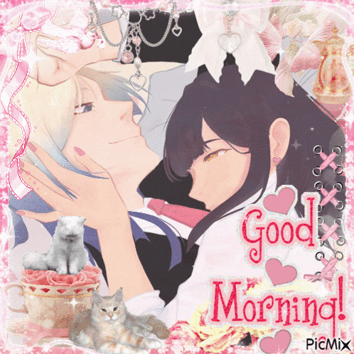 a picture of a man and a woman with the words good morning on it