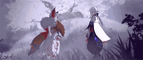 a man and a woman are standing next to each other in a field in a video game .