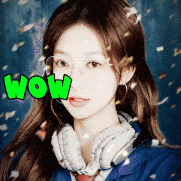a girl wearing headphones and glasses with the word wow above her