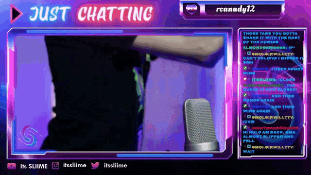 a screen that says just chatting with a picture of a microphone