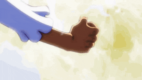 a close up of a person holding another person 's arm with a lightning bolt coming out of it .