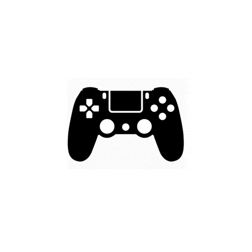 a black and white silhouette of a video game controller with buttons on a white background .