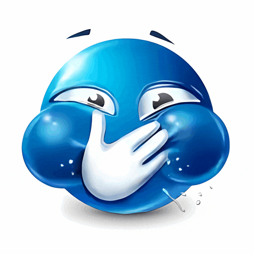 a blue smiley face is covering its mouth with a white hand