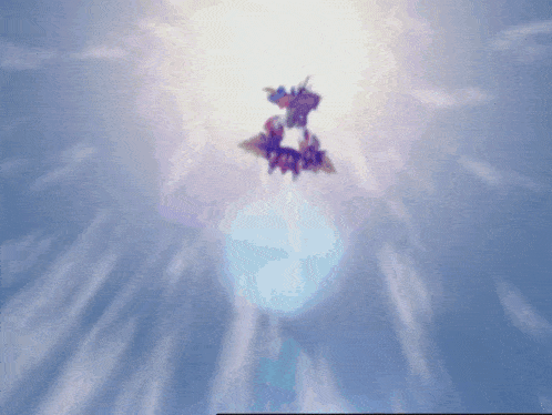 a cartoon character is flying through the air with the sun shining behind him