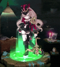 a girl in a top hat is standing in a green light